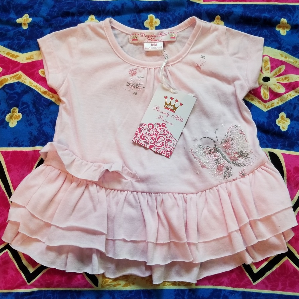 Beverly Hills Princess Pink Butterfly Ruffle Top